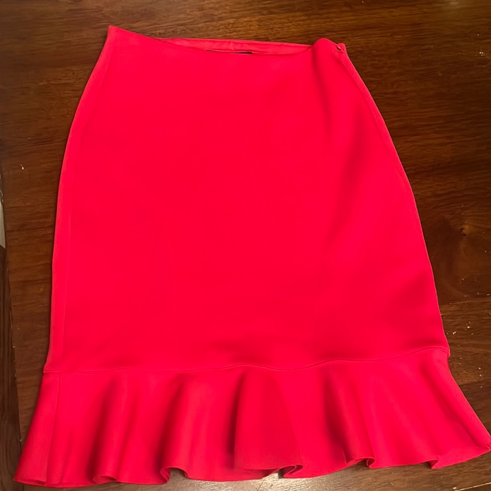 Hot pink pencil skirt with ruffle trim